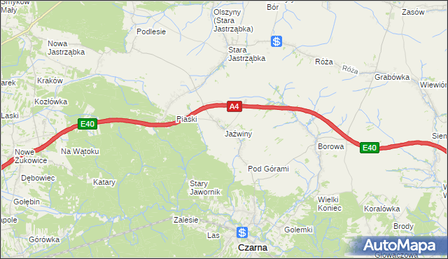 mapa Jaźwiny gmina Czarna, Jaźwiny gmina Czarna na mapie Targeo