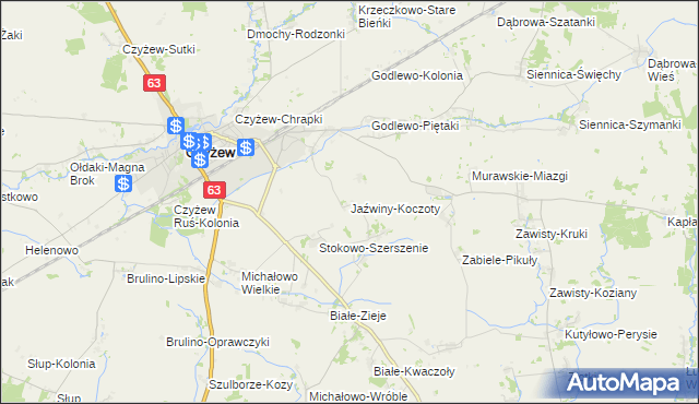 mapa Jaźwiny-Koczoty, Jaźwiny-Koczoty na mapie Targeo