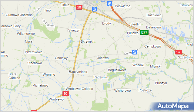 mapa Jeżewo gmina Płońsk, Jeżewo gmina Płońsk na mapie Targeo