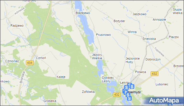 mapa Jeziory Wielkie, Jeziory Wielkie na mapie Targeo