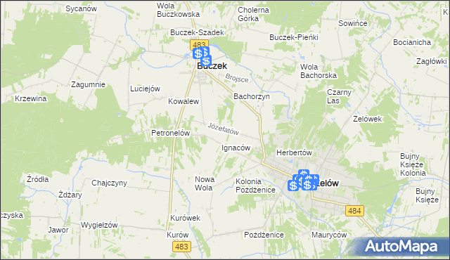 mapa Józefatów gmina Buczek, Józefatów gmina Buczek na mapie Targeo