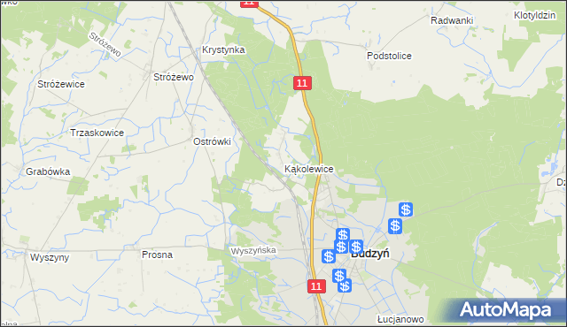 mapa Kąkolewice gmina Budzyń, Kąkolewice gmina Budzyń na mapie Targeo