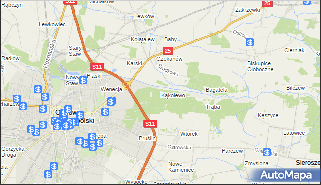 mapa Kąkolewo gmina Ostrów Wielkopolski, Kąkolewo gmina Ostrów Wielkopolski na mapie Targeo