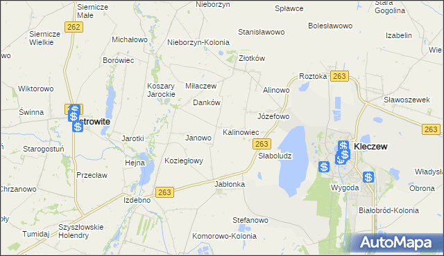 mapa Kalinowiec gmina Kleczew, Kalinowiec gmina Kleczew na mapie Targeo