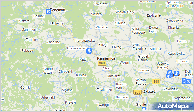 mapa Kamienica powiat limanowski, Kamienica powiat limanowski na mapie Targeo