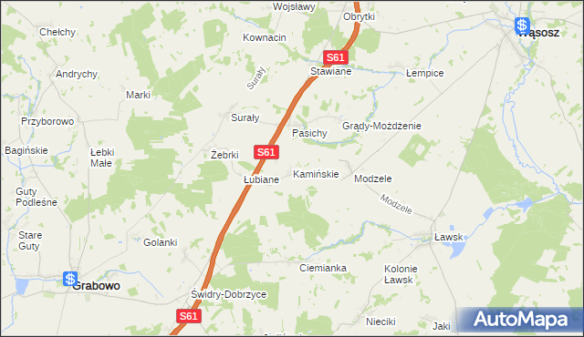 mapa Kamińskie gmina Grabowo, Kamińskie gmina Grabowo na mapie Targeo