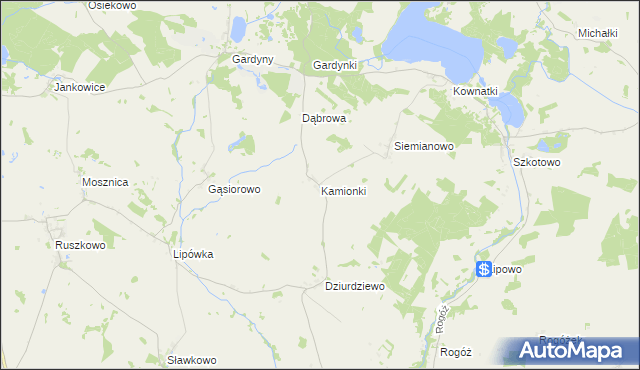 mapa Kamionki gmina Kozłowo, Kamionki gmina Kozłowo na mapie Targeo