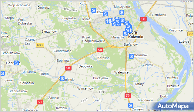 mapa Karolina gmina Góra Kalwaria, Karolina gmina Góra Kalwaria na mapie Targeo
