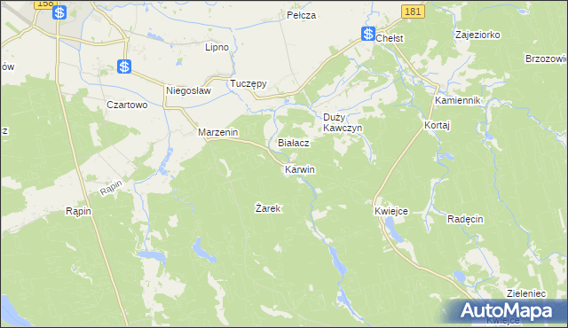mapa Karwin gmina Drezdenko, Karwin gmina Drezdenko na mapie Targeo