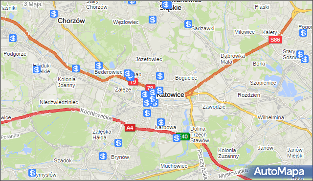mapa Katowic, Katowice na mapie Targeo
