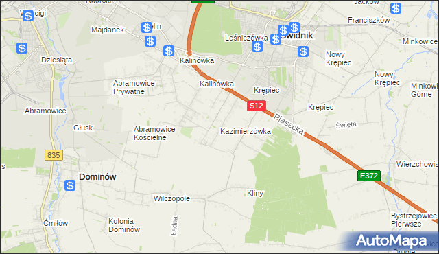 mapa Kazimierzówka gmina Głusk, Kazimierzówka gmina Głusk na mapie Targeo
