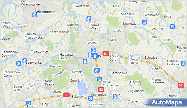 mapa Kęty, Kęty na mapie Targeo