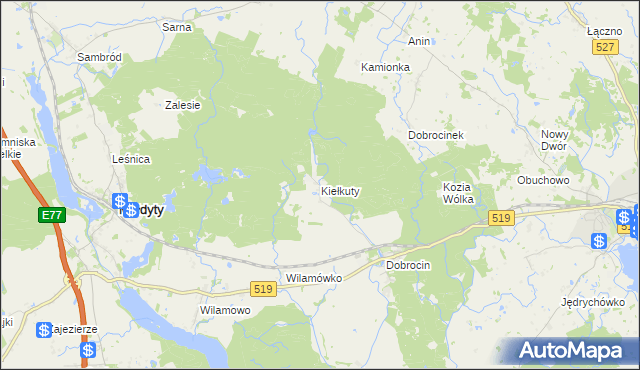 mapa Kiełkuty, Kiełkuty na mapie Targeo