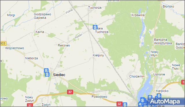 mapa Kiełpiny gmina Siedlec, Kiełpiny gmina Siedlec na mapie Targeo