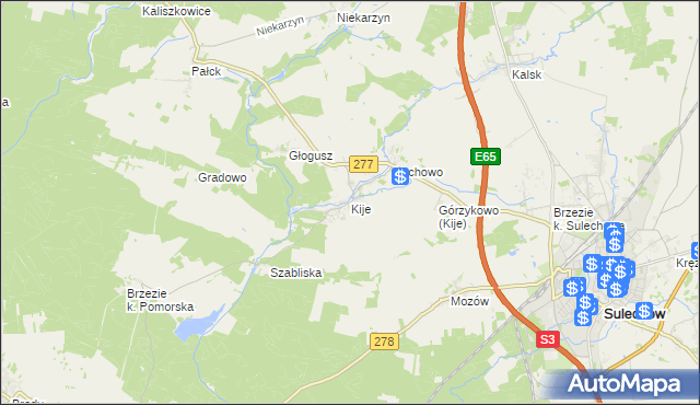 mapa Kije gmina Sulechów, Kije gmina Sulechów na mapie Targeo