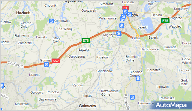 mapa Kisielów gmina Goleszów, Kisielów gmina Goleszów na mapie Targeo