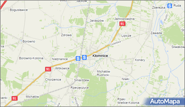 mapa Kłomnice, Kłomnice na mapie Targeo