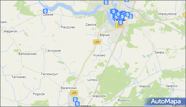 mapa Klukowo gmina Złotów, Klukowo gmina Złotów na mapie Targeo