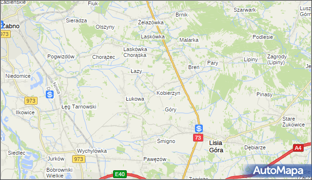 mapa Kobierzyn gmina Lisia Góra, Kobierzyn gmina Lisia Góra na mapie Targeo