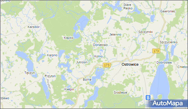 mapa Kolno gmina Ostrowice, Kolno gmina Ostrowice na mapie Targeo