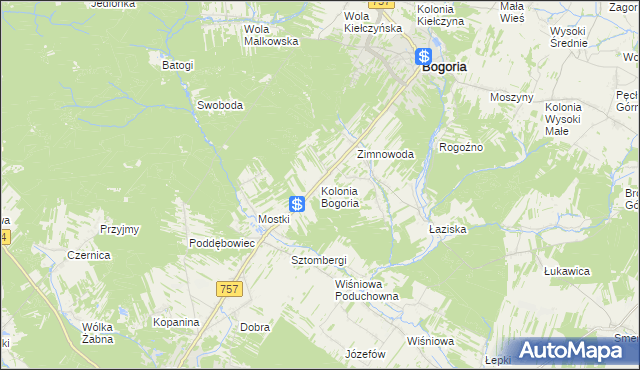 mapa Kolonia Bogoria, Kolonia Bogoria na mapie Targeo