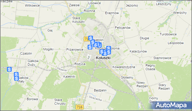 mapa Koluszki, Koluszki na mapie Targeo