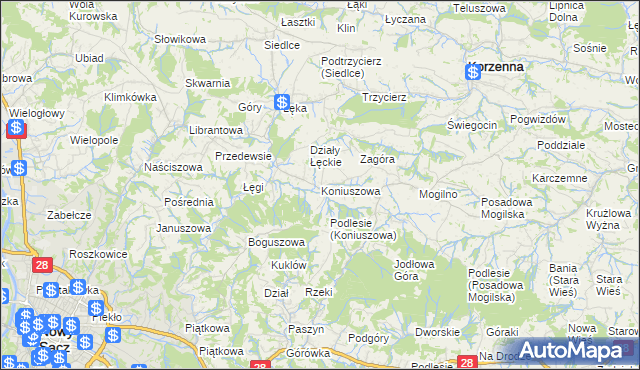 mapa Koniuszowa, Koniuszowa na mapie Targeo