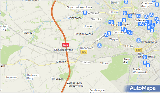 mapa Konopnica powiat lubelski, Konopnica powiat lubelski na mapie Targeo