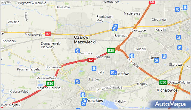 mapa Konotopa gmina Ożarów Mazowiecki, Konotopa gmina Ożarów Mazowiecki na mapie Targeo