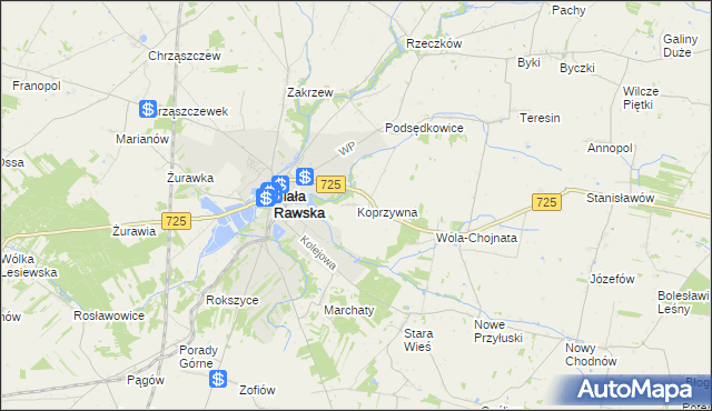 mapa Koprzywna, Koprzywna na mapie Targeo