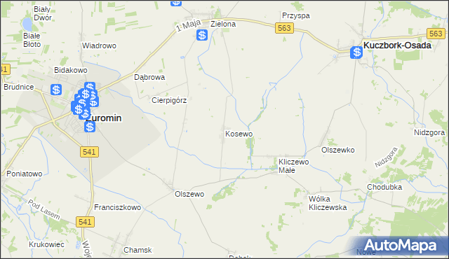 mapa Kosewo gmina Żuromin, Kosewo gmina Żuromin na mapie Targeo