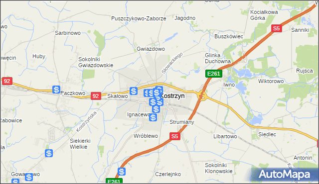 mapa Kostrzyn powiat poznański, Kostrzyn powiat poznański na mapie Targeo