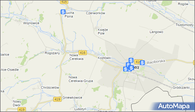 mapa Kozłówki gmina Kietrz, Kozłówki gmina Kietrz na mapie Targeo