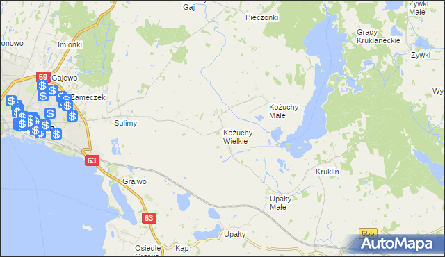 mapa Kożuchy Wielkie, Kożuchy Wielkie na mapie Targeo