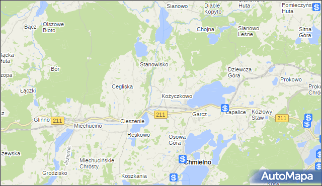 mapa Kożyczkowo, Kożyczkowo na mapie Targeo
