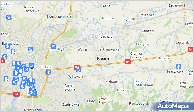 mapa Krasne powiat rzeszowski, Krasne powiat rzeszowski na mapie Targeo