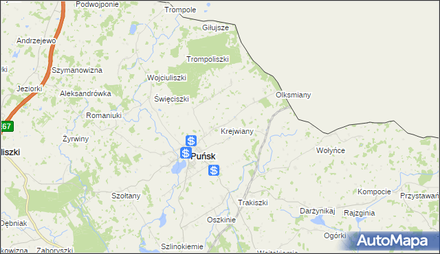 mapa Krejwiany gmina Puńsk, Krejwiany gmina Puńsk na mapie Targeo