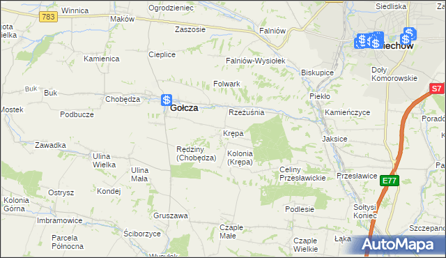 mapa Krępa gmina Gołcza, Krępa gmina Gołcza na mapie Targeo