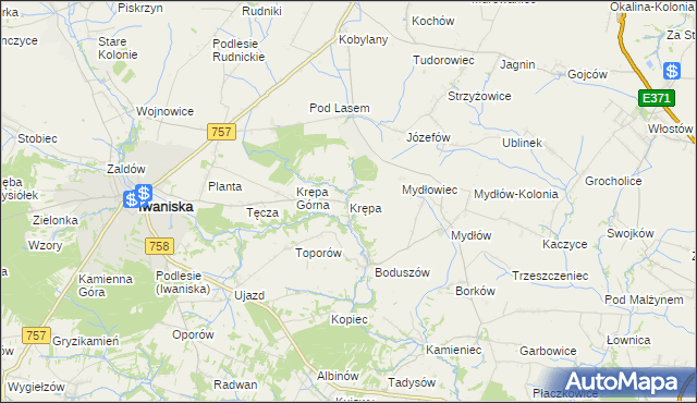 mapa Krępa gmina Iwaniska, Krępa gmina Iwaniska na mapie Targeo