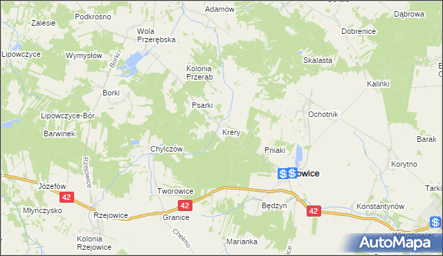 mapa Krery gmina Masłowice, Krery gmina Masłowice na mapie Targeo