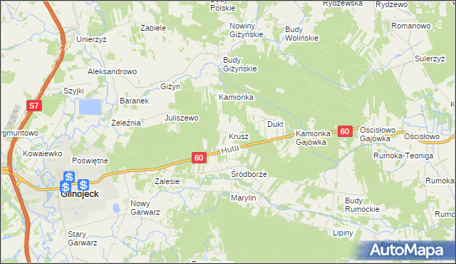mapa Krusz gmina Glinojeck, Krusz gmina Glinojeck na mapie Targeo