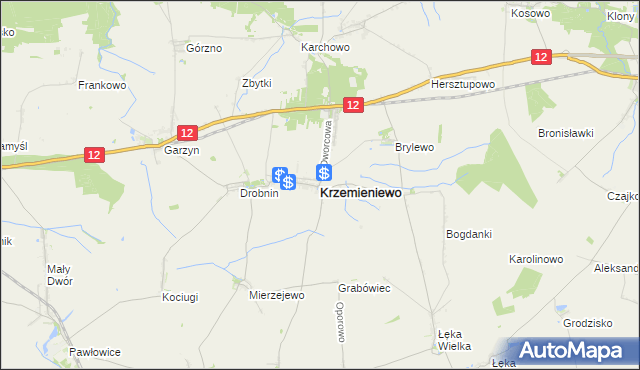 mapa Krzemieniewo powiat leszczyński, Krzemieniewo powiat leszczyński na mapie Targeo