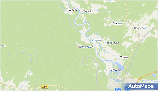mapa Krzywaniec gmina Nowogród Bobrzański, Krzywaniec gmina Nowogród Bobrzański na mapie Targeo