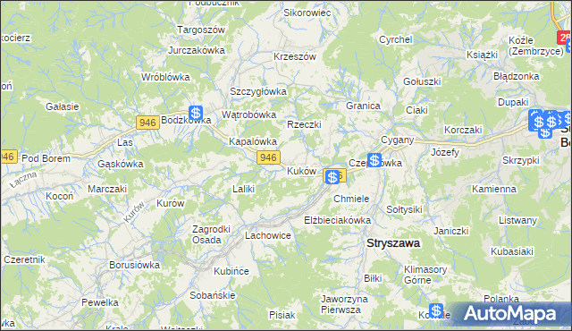 mapa Kuków gmina Stryszawa, Kuków gmina Stryszawa na mapie Targeo