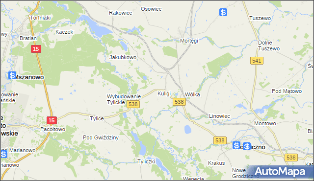 mapa Kuligi gmina Grodziczno, Kuligi gmina Grodziczno na mapie Targeo