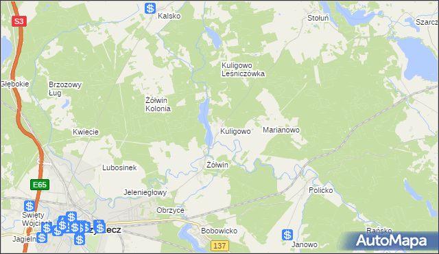 mapa Kuligowo, Kuligowo na mapie Targeo