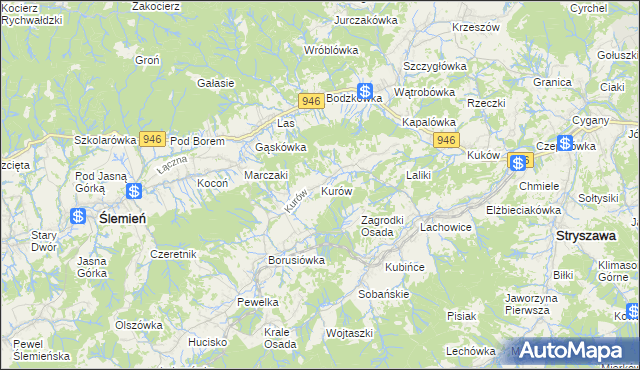 mapa Kurów gmina Stryszawa, Kurów gmina Stryszawa na mapie Targeo