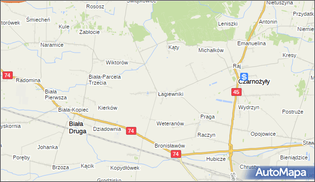 mapa Łagiewniki gmina Czarnożyły, Łagiewniki gmina Czarnożyły na mapie Targeo