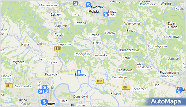 mapa Laskówka gmina Dynów, Laskówka gmina Dynów na mapie Targeo