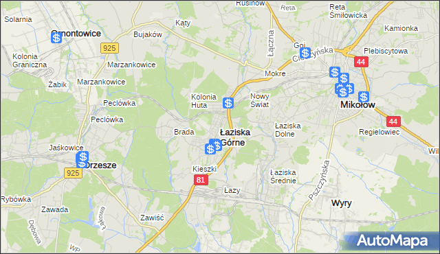 mapa Łaziska Górne, Łaziska Górne na mapie Targeo